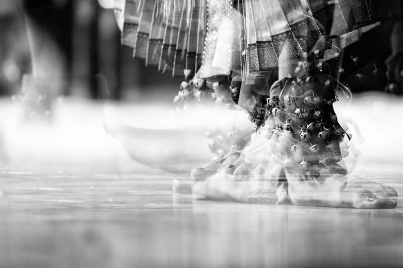 Classical dancer’s feet in motion, black and white