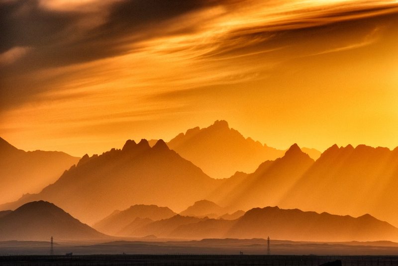 Mountain ridges in golden light